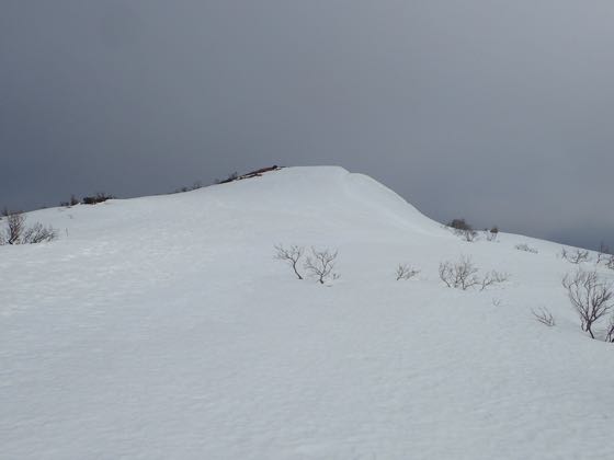 赤坂山の頂上　小さな雪庇が出ている