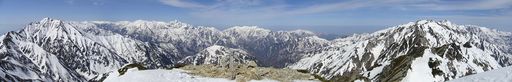 残雪期唐松岳頂上からのパノラマ写真